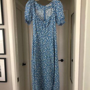 Reformation Light Blue and White Floral Midi Dress